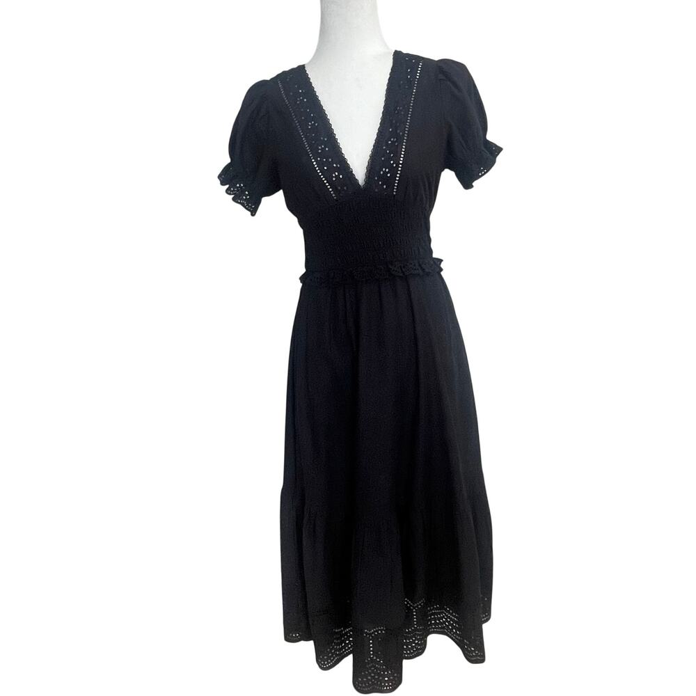American Eagle Black Eyelet Midi Dress XS Cottagecore Cotton NWT